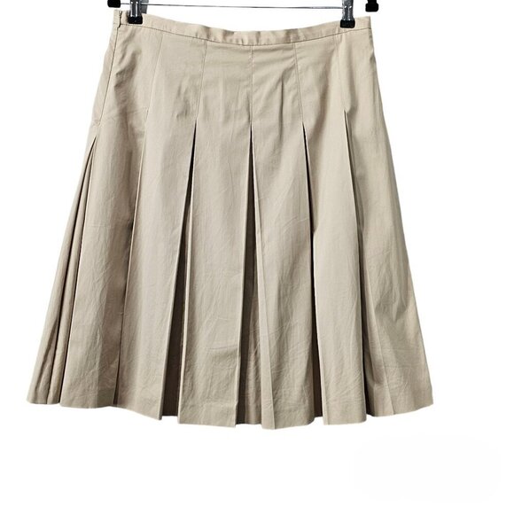 Burberry Wide Pleated High Waist Cotton Tan Knee Length Skirt - Picture 11 of 16
